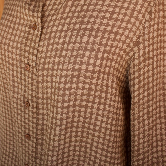 Vintage Jones New York 100% Silk Abstract Print Brown Button Down Blouse - Picture 7 of 14